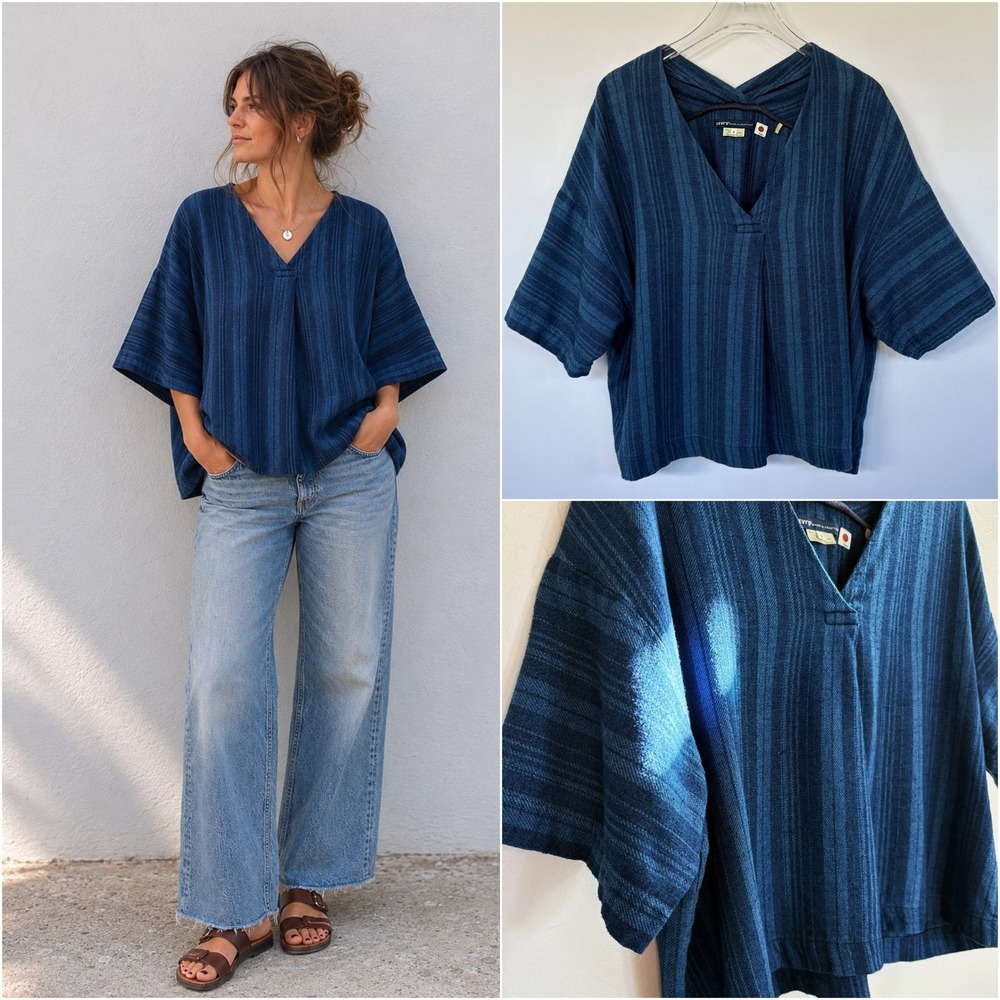 Levi's Made & Crafted Field Inky Poncho Japanese Fabric Indigo Blue Stripe Top S